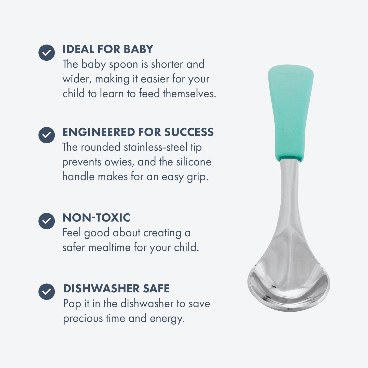 Stainless Steel Baby Spoons - BLW Infant Self Feeding Spoon | Wide - Short