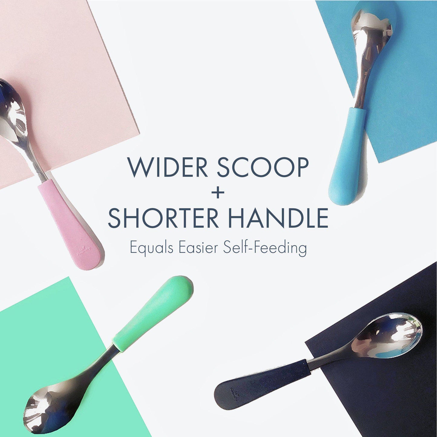 Stainless Steel Baby Spoons - BLW Infant Self Feeding Spoon | Wide - Short