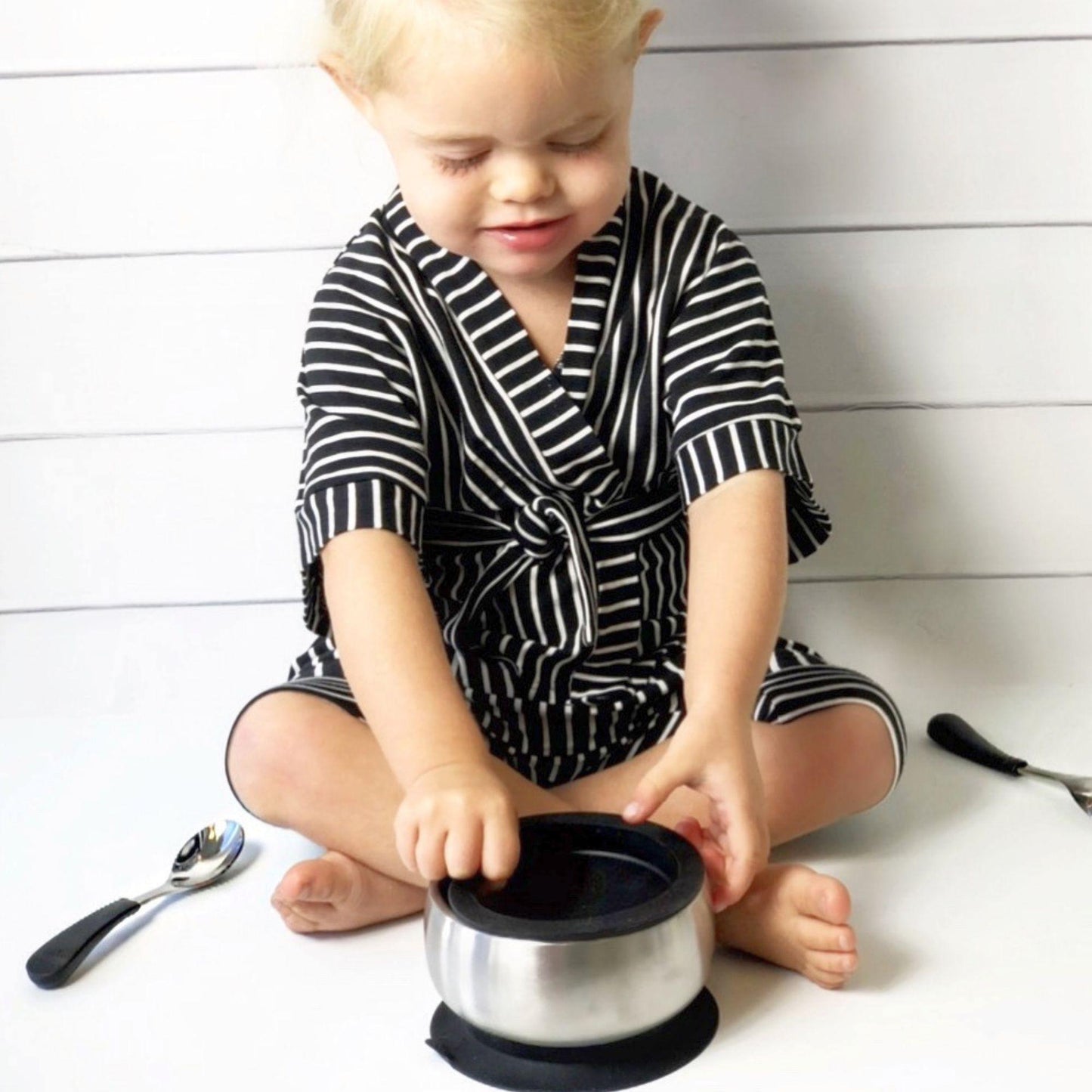 Stainless Steel Baby Bowl + Spoon - BLW Removeable Suction Infant Feeding Bowl + Lid Set