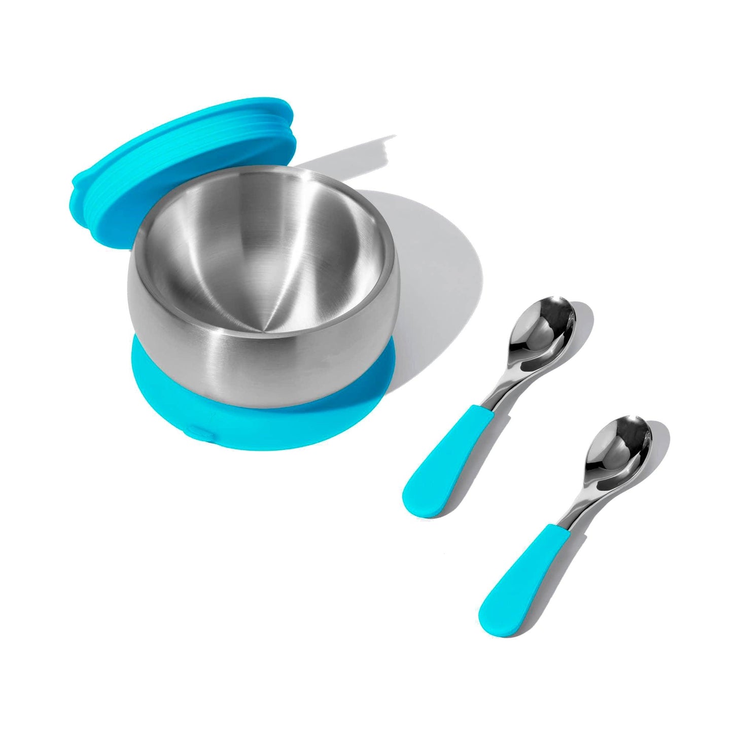 Stainless Steel Baby Bowl Bundle - BLW Removeable Suction Infant Feeding Bowl + Lid + 2 Spoons Set