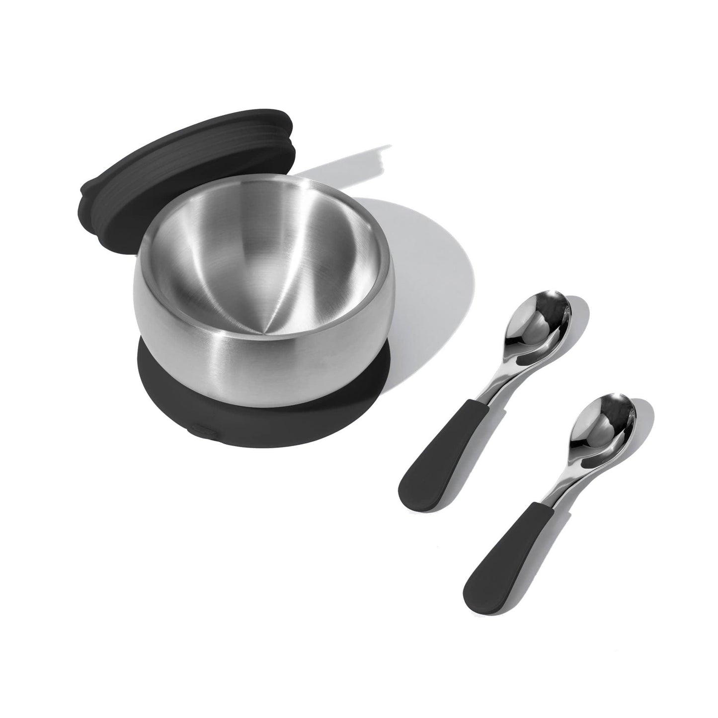 Stainless Steel Baby Bowl Bundle - BLW Removeable Suction Infant Feeding Bowl + Lid + 2 Spoons Set