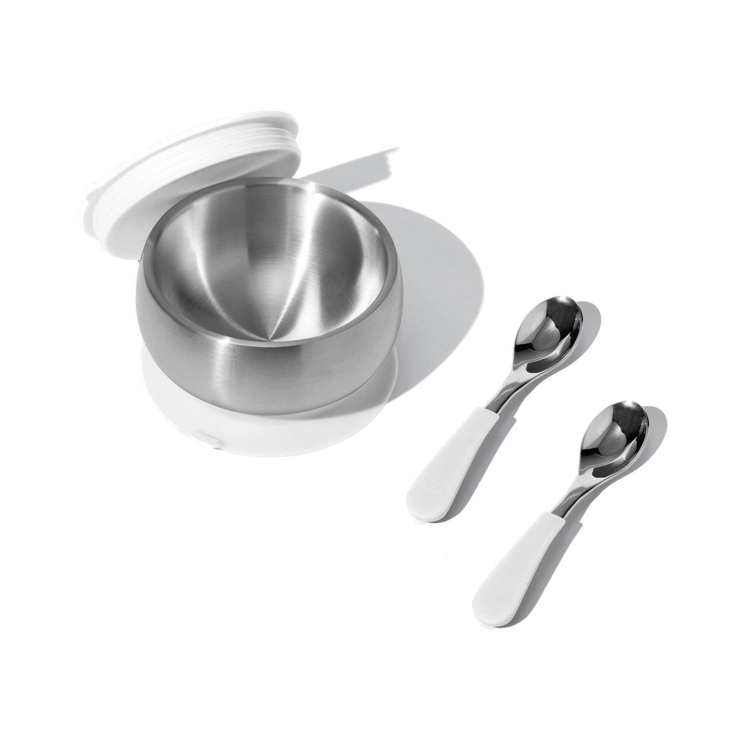 Stainless Steel Baby Bowl Bundle - BLW Removeable Suction Infant Feeding Bowl + Lid + 2 Spoons Set