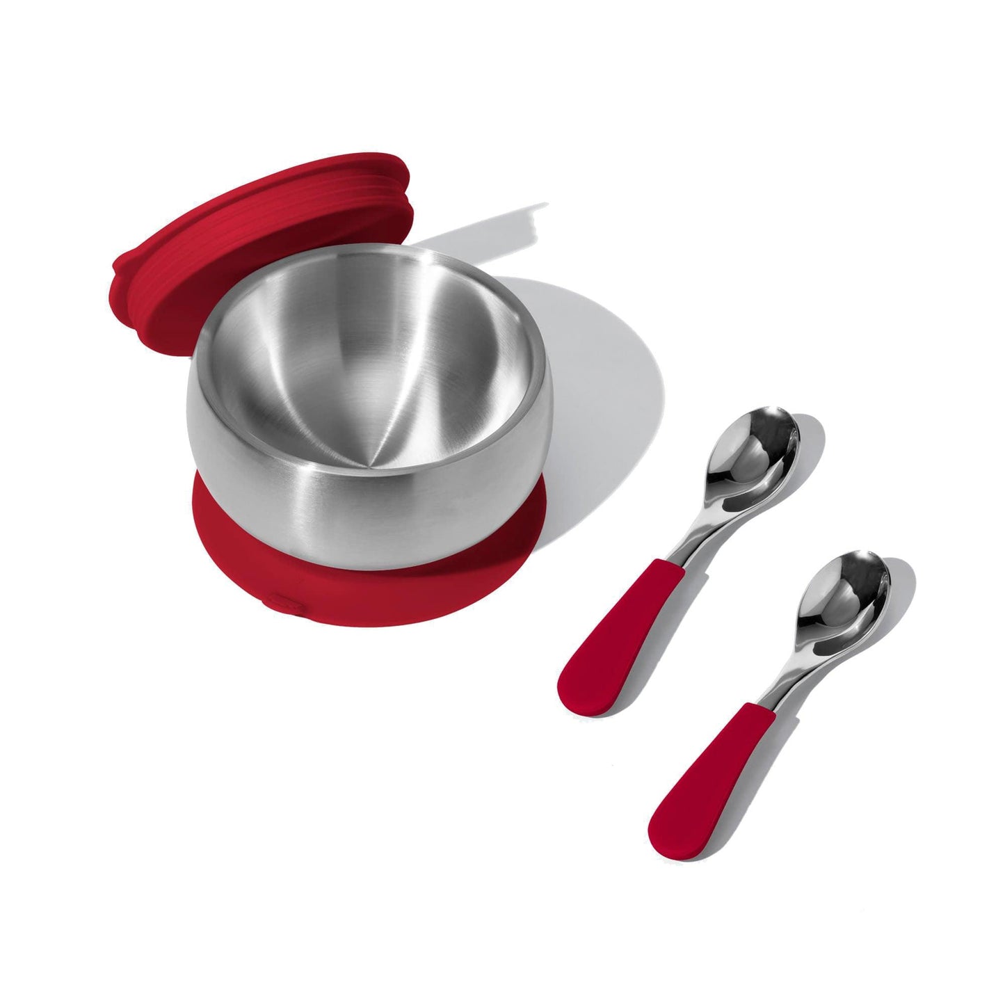 Stainless Steel Baby Bowl Bundle - BLW Removeable Suction Infant Feeding Bowl + Lid + 2 Spoons Set