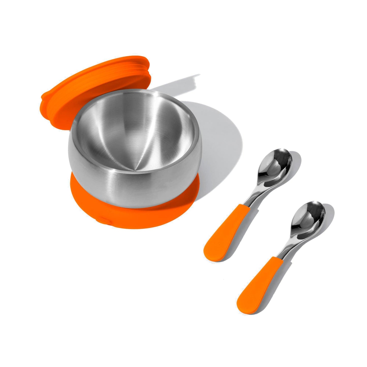 Stainless Steel Baby Bowl Bundle - BLW Removeable Suction Infant Feeding Bowl + Lid + 2 Spoons Set