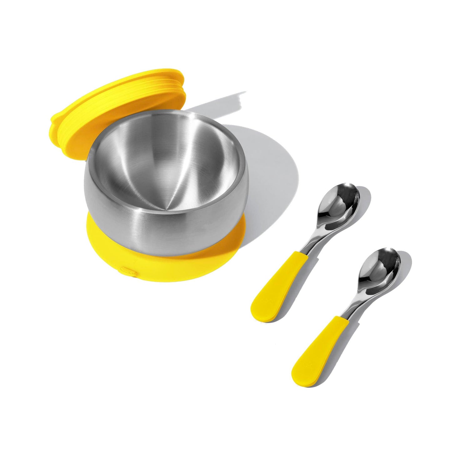 Stainless Steel Baby Bowl Bundle - BLW Removeable Suction Infant Feeding Bowl + Lid + 2 Spoons Set