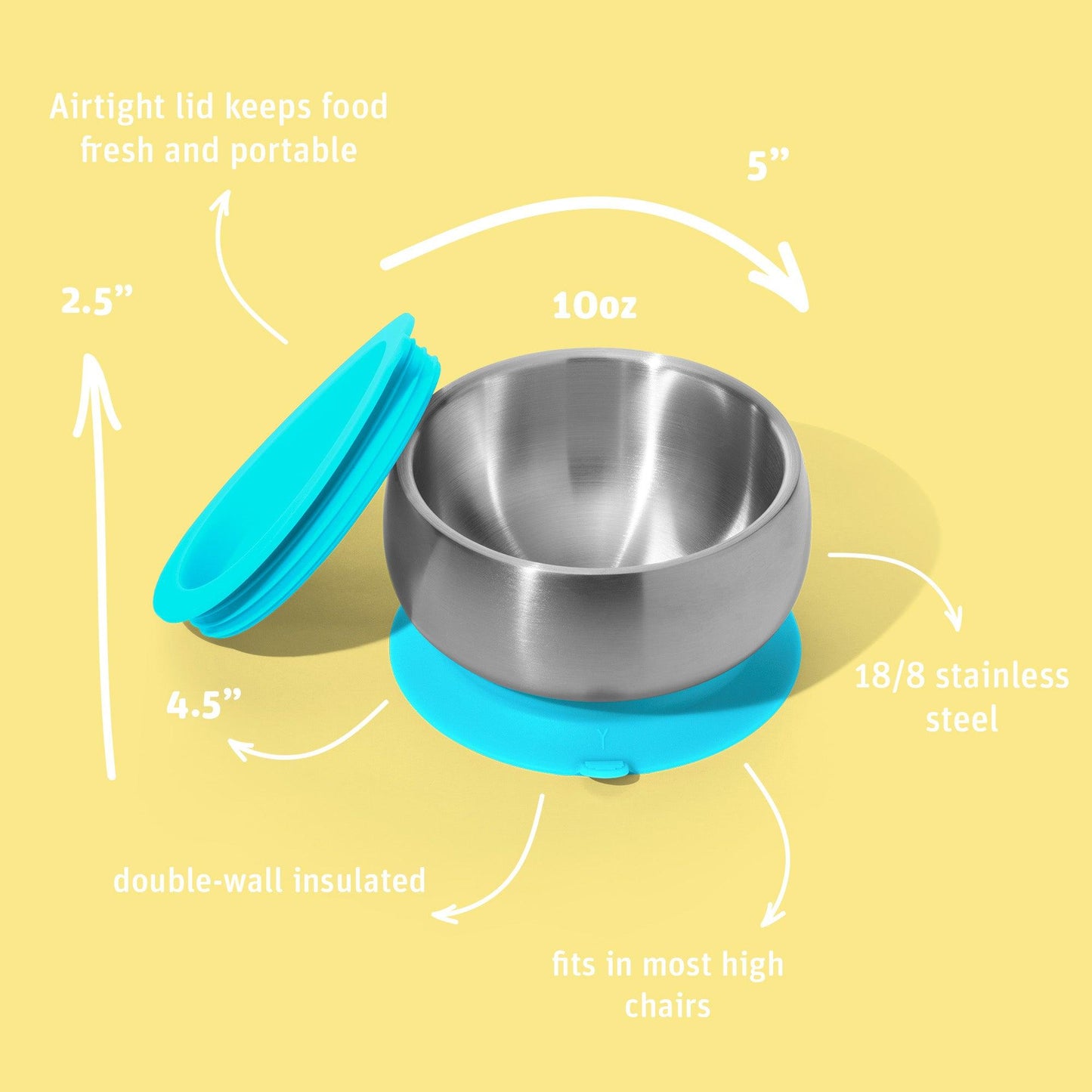 Stainless Steel Baby Bowl Bundle - BLW Removeable Suction Infant Feeding Bowl + Lid + 2 Spoons Set