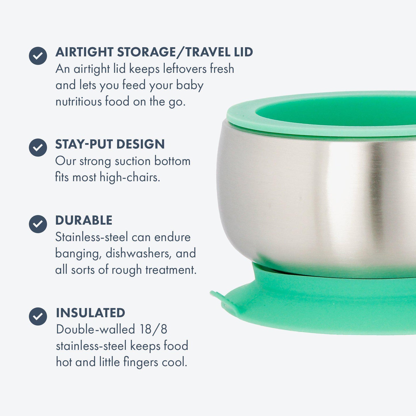 Stainless Steel Baby Bowl Bundle - BLW Removeable Suction Infant Feeding Bowl + Lid + 2 Spoons Set