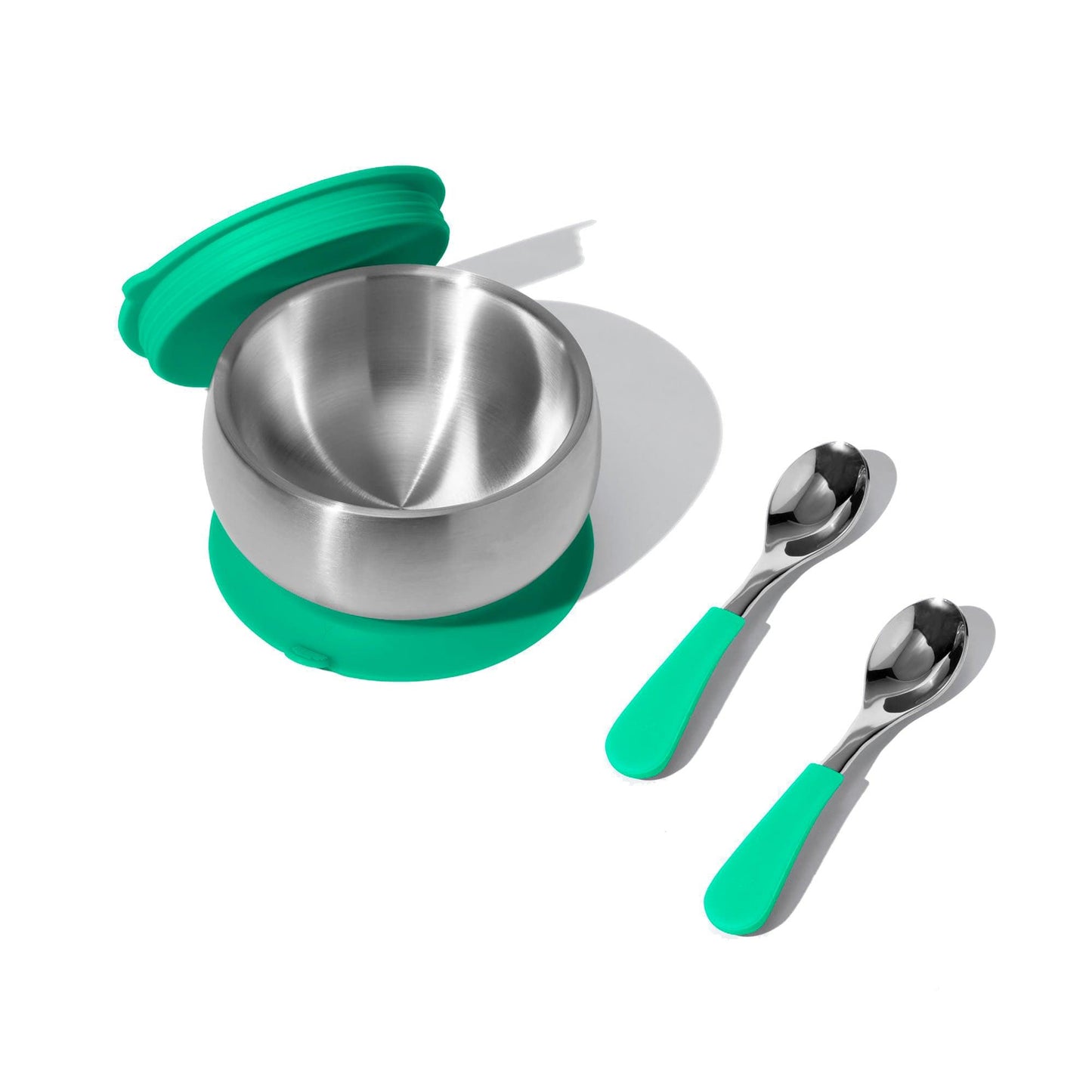 Stainless Steel Baby Bowl Bundle - BLW Removeable Suction Infant Feeding Bowl + Lid + 2 Spoons Set