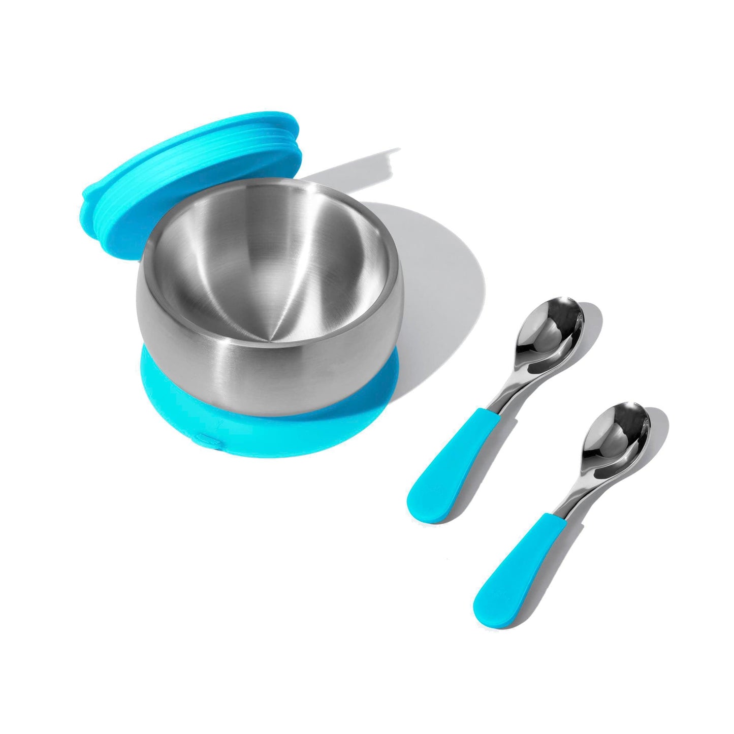 Stainless Steel Baby Bowl Bundle - BLW Removeable Suction Infant Feeding Bowl + Lid + 2 Spoons Set