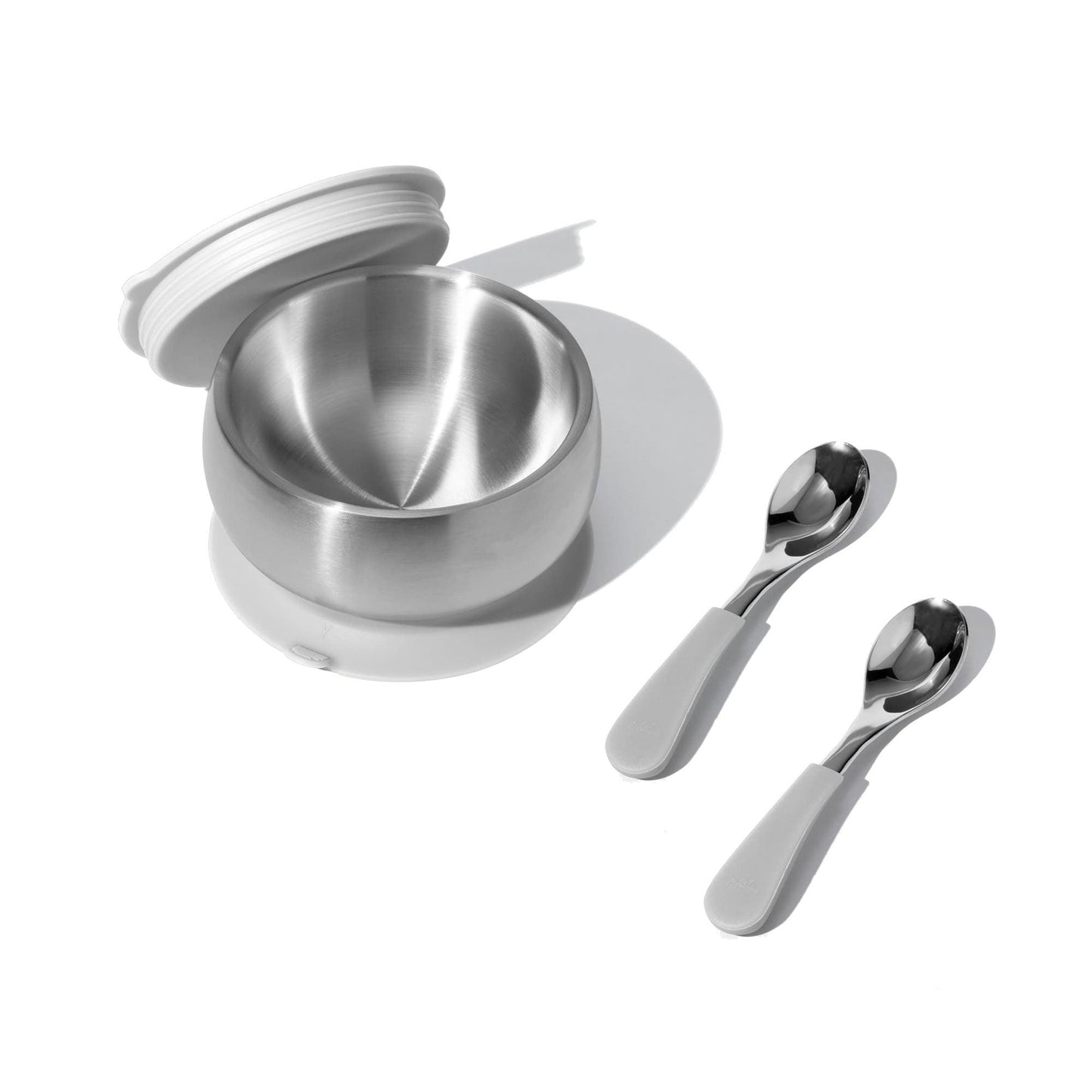 Stainless Steel Baby Bowl Bundle - BLW Removeable Suction Infant Feeding Bowl + Lid + 2 Spoons Set
