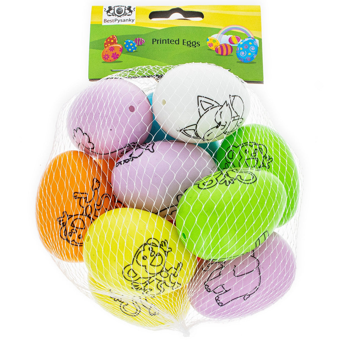 Set of 12 Colorful Printed Solid Plastic Easter Eggs 2.35 Inches DIY Coloring