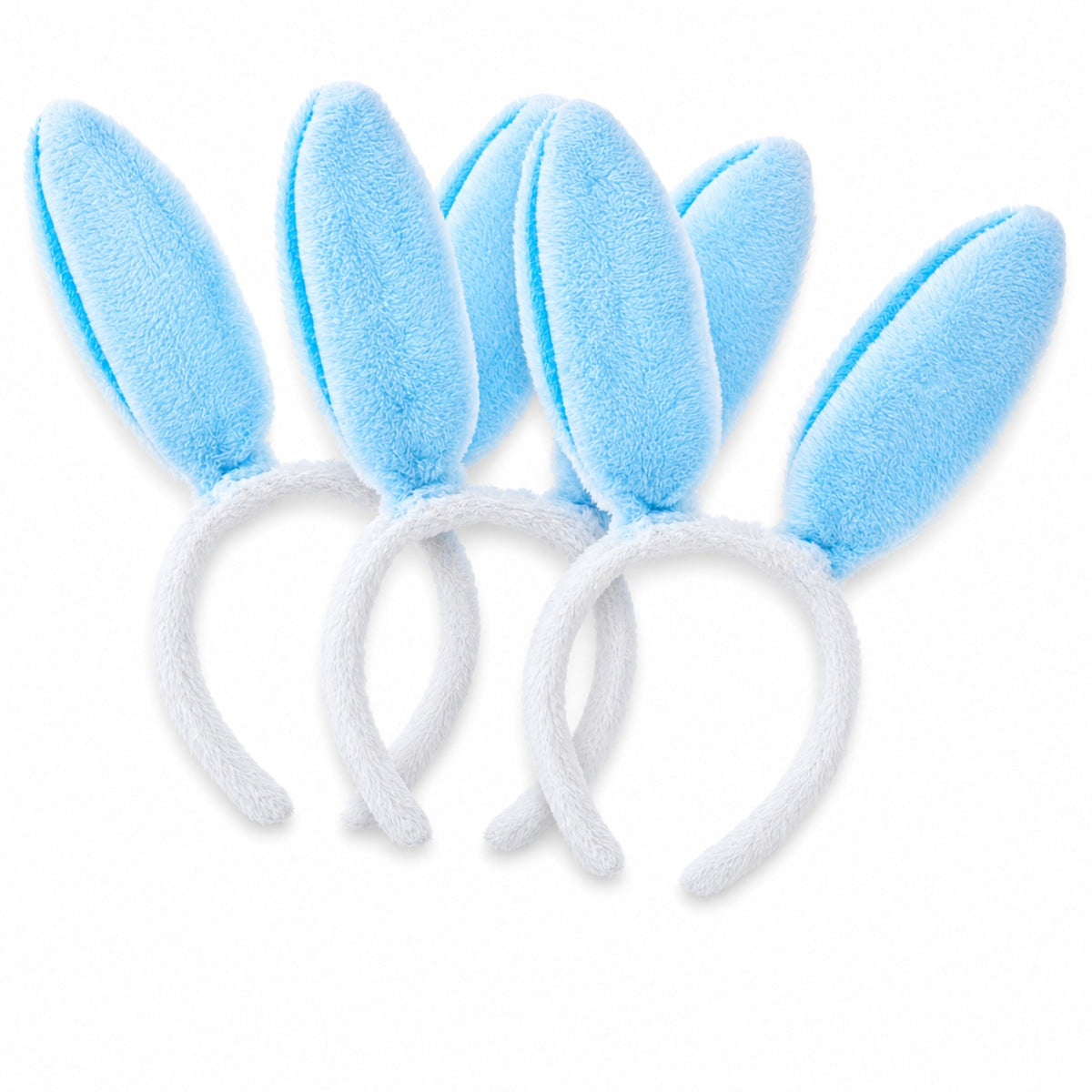 Set of 3 Blue Fabric Bunny Ear Headbands, Each 11.7 Inches