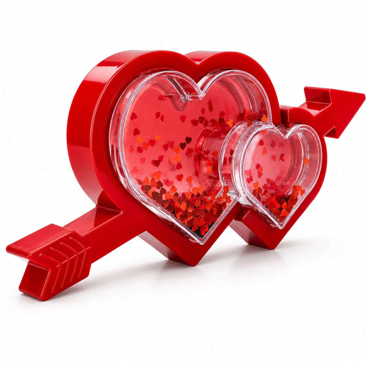 Red Heart and Arrow Shaker Glitter Effect LED Plastic Water Picture Frame Romantic Valentine's Day Figurine
