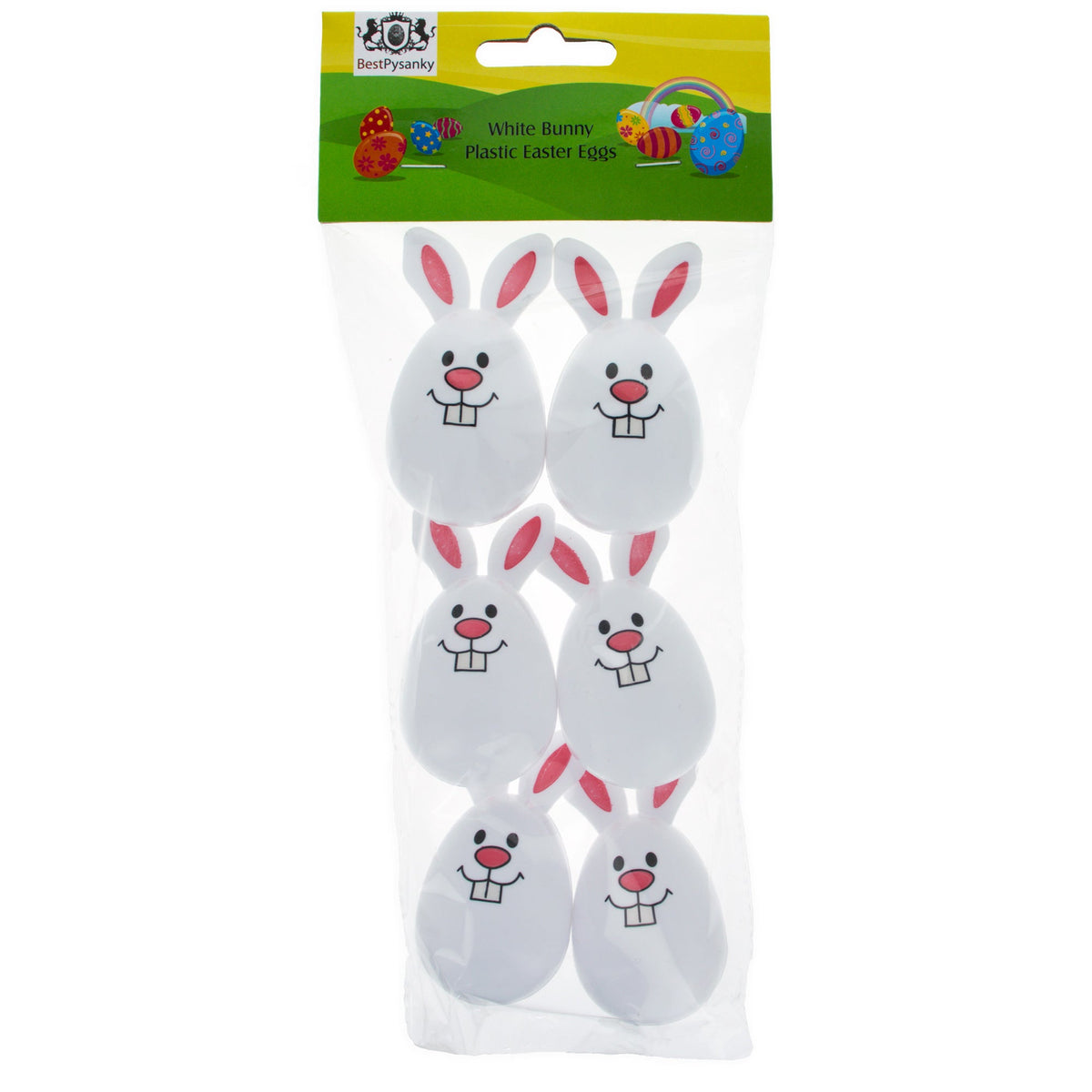 Set of 6 White Bunny Plastic Easter Eggs