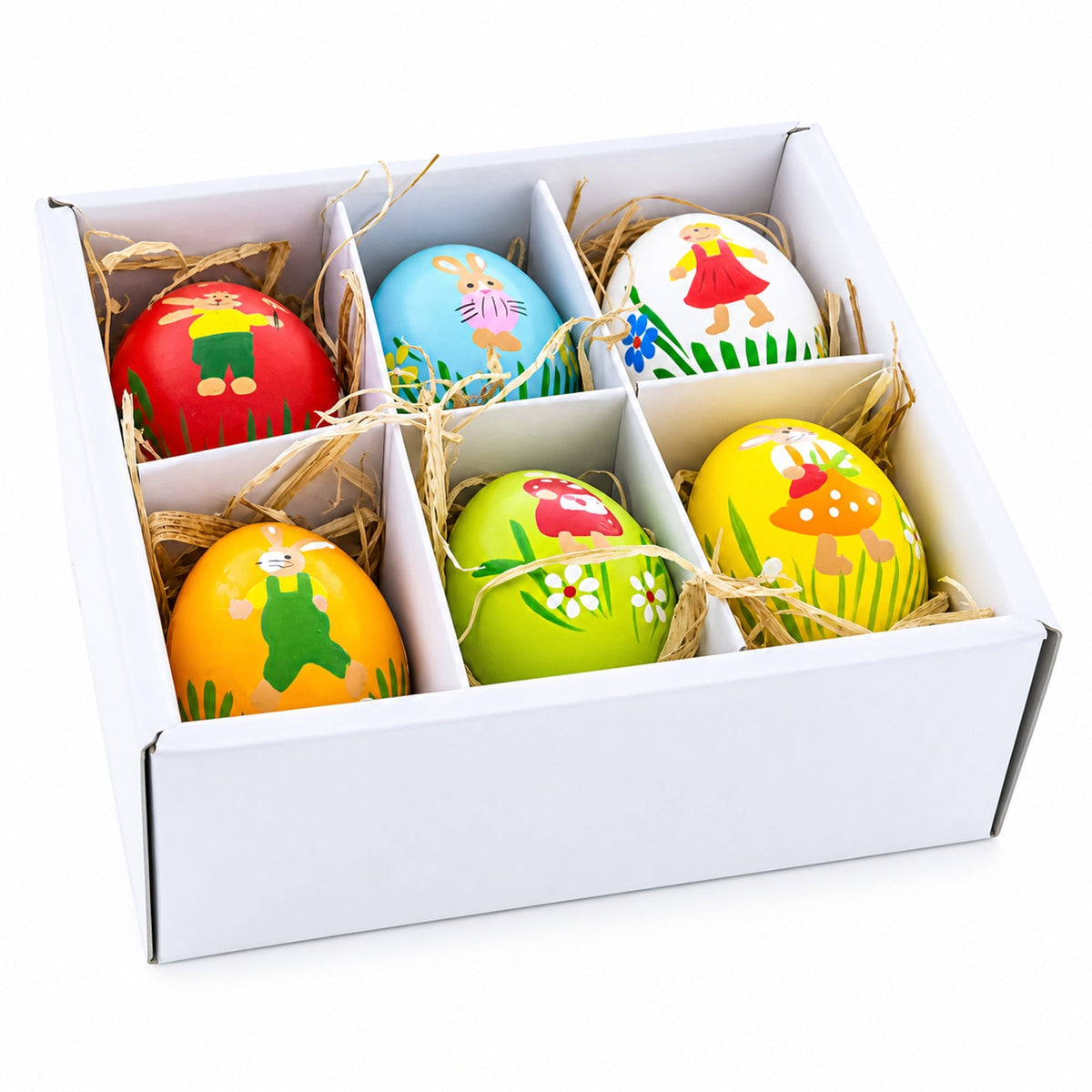 Set of 6 Real Easter Egg Ornaments with Bunnies Decorations