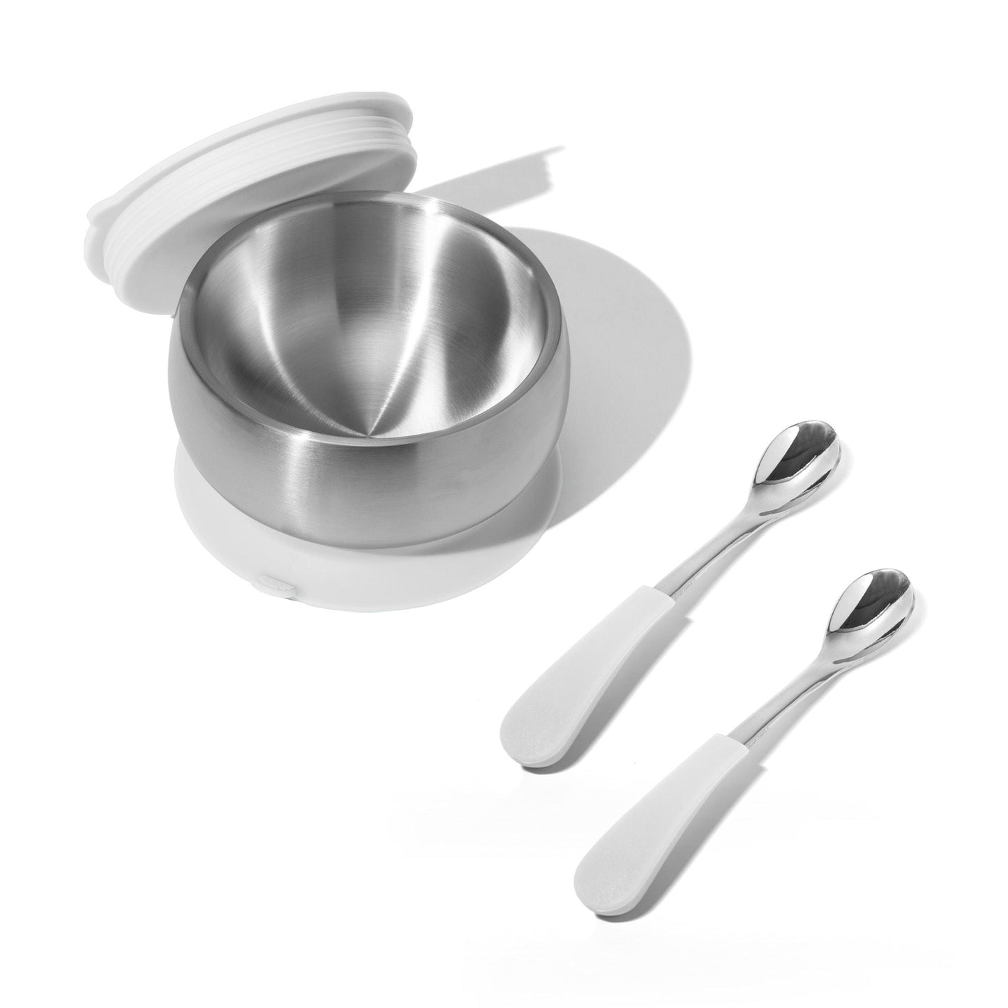 Stainless Steel Baby Bowl Bundle - BLW Removeable Suction Infant Feeding Bowl + Lid + 2 Spoons Set
