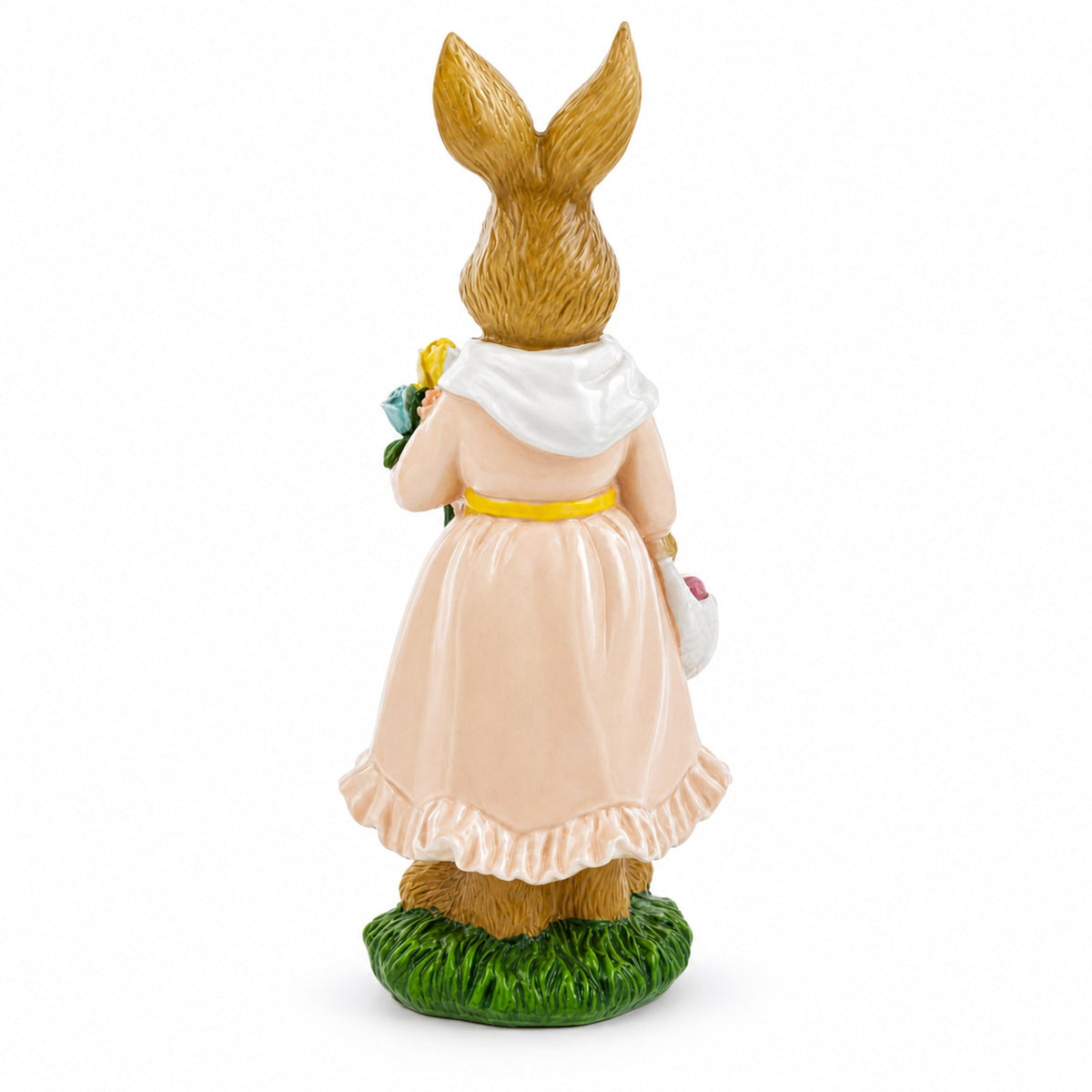 Vintage Style Easter Bunny Figurine – Springtime Rabbit Statue with Flowers & Egg Basket 8.7 Inches