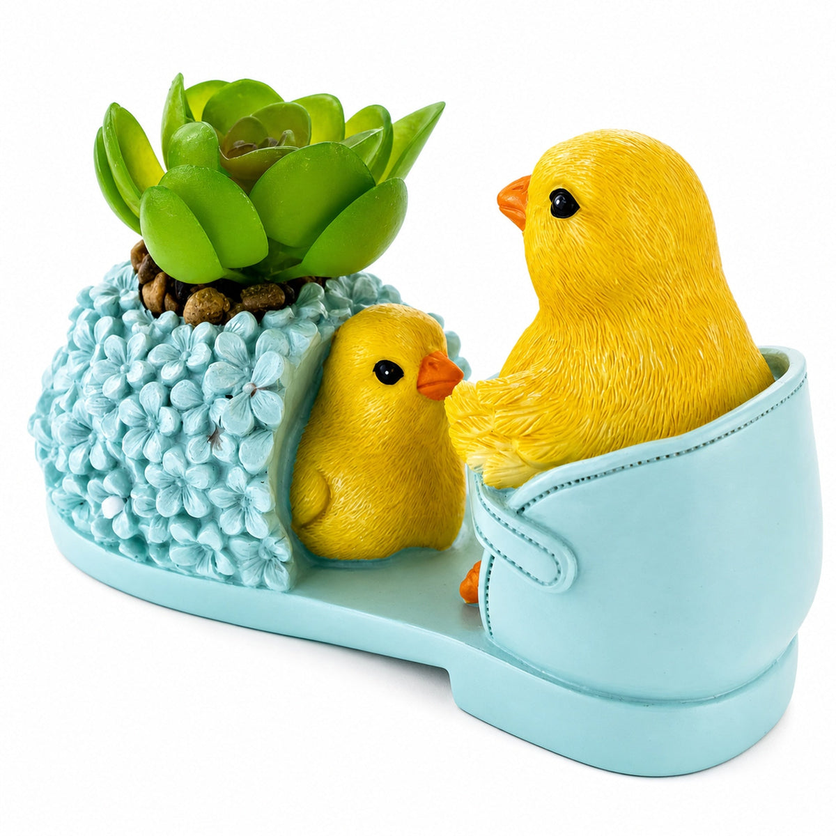Easter Chick Planter – Decorative Shoe-Shaped Succulent Pot with Floral Accents