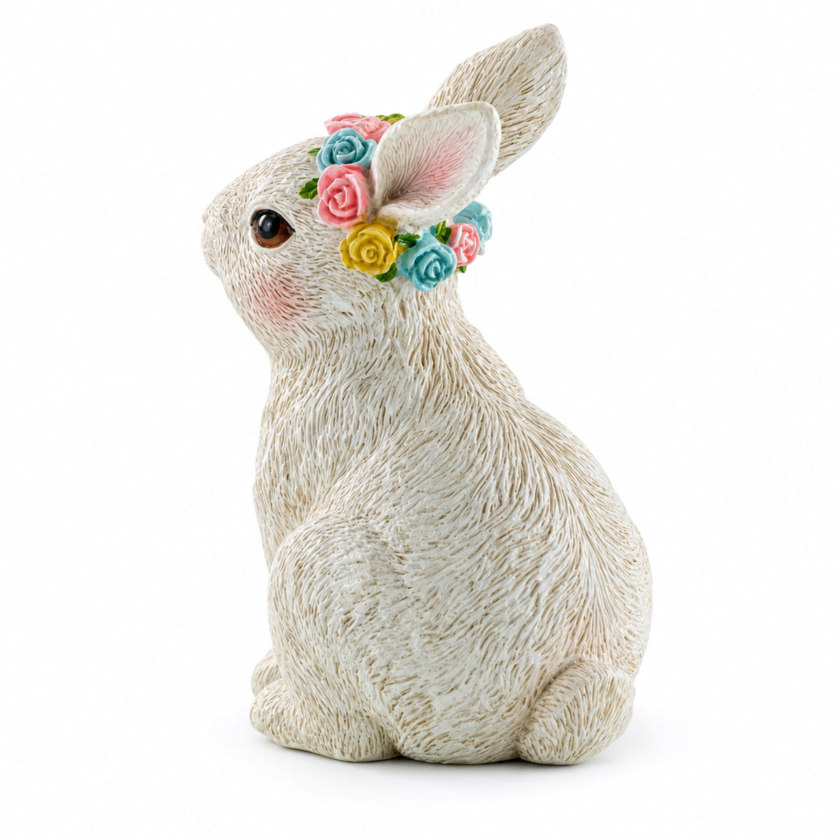 Floral Crown Bunny Figurine – Elegant Spring & Easter Rabbit Decoration 4.2 Inches