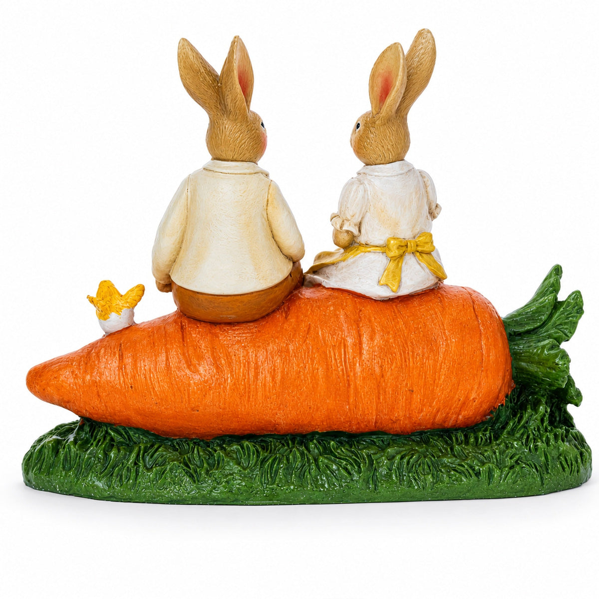 Bunny Couple in Love Sitting on a Carrot Figurine