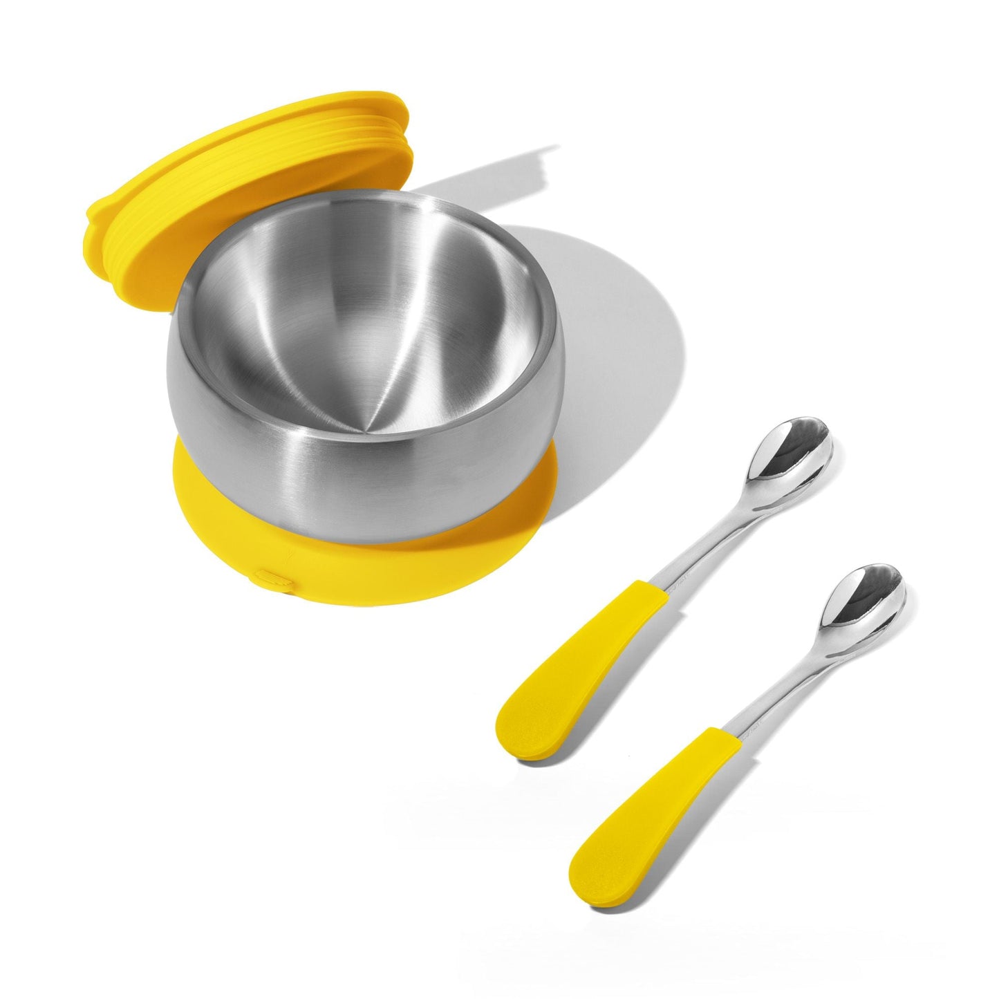 Stainless Steel Baby Bowl Bundle - BLW Removeable Suction Infant Feeding Bowl + Lid + 2 Spoons Set
