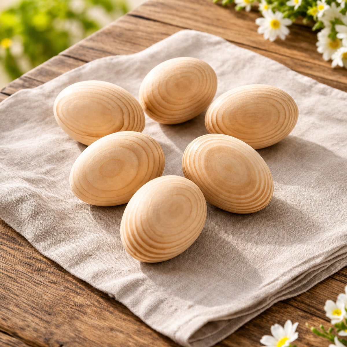 6 Unfinished Unpainted Raw Wood Ukrainian Wooden Easter Eggs DIY Craft 2.25 Inches