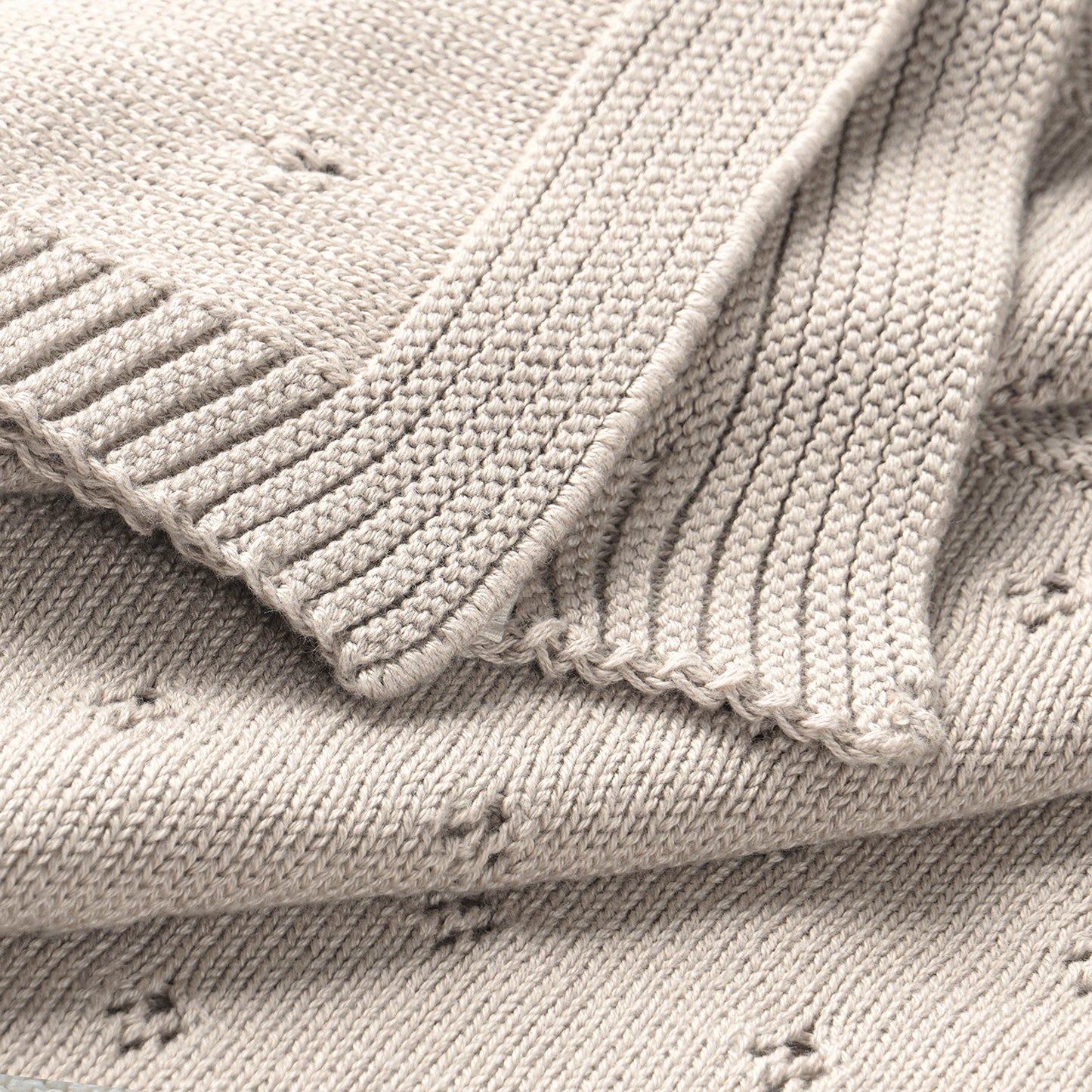 Organic Cotton Pointelle Baby Knit Blanket - Beige