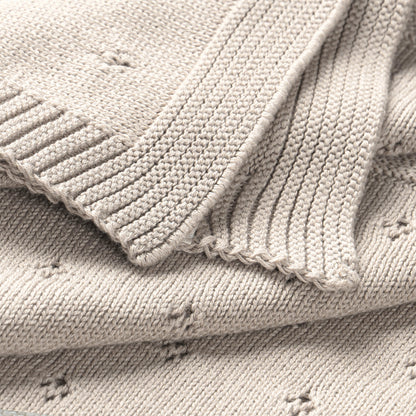 Organic Cotton Pointelle Baby Knit Blanket - Beige