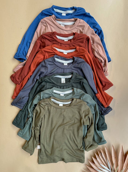 0/3m | Baby Long Sleeve Essential Tee | Gray Blue | Bamboo