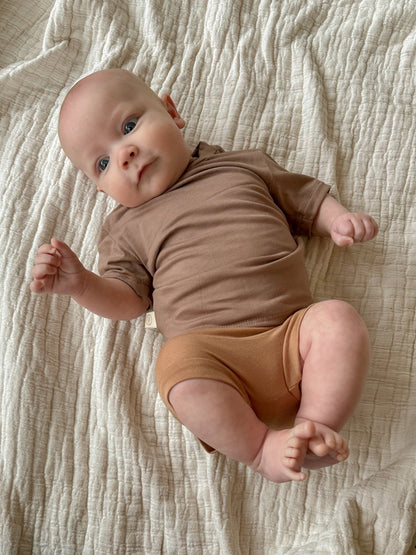 0/3m | Baby Short Sleeve Essential Tee | Mocha | Bamboo