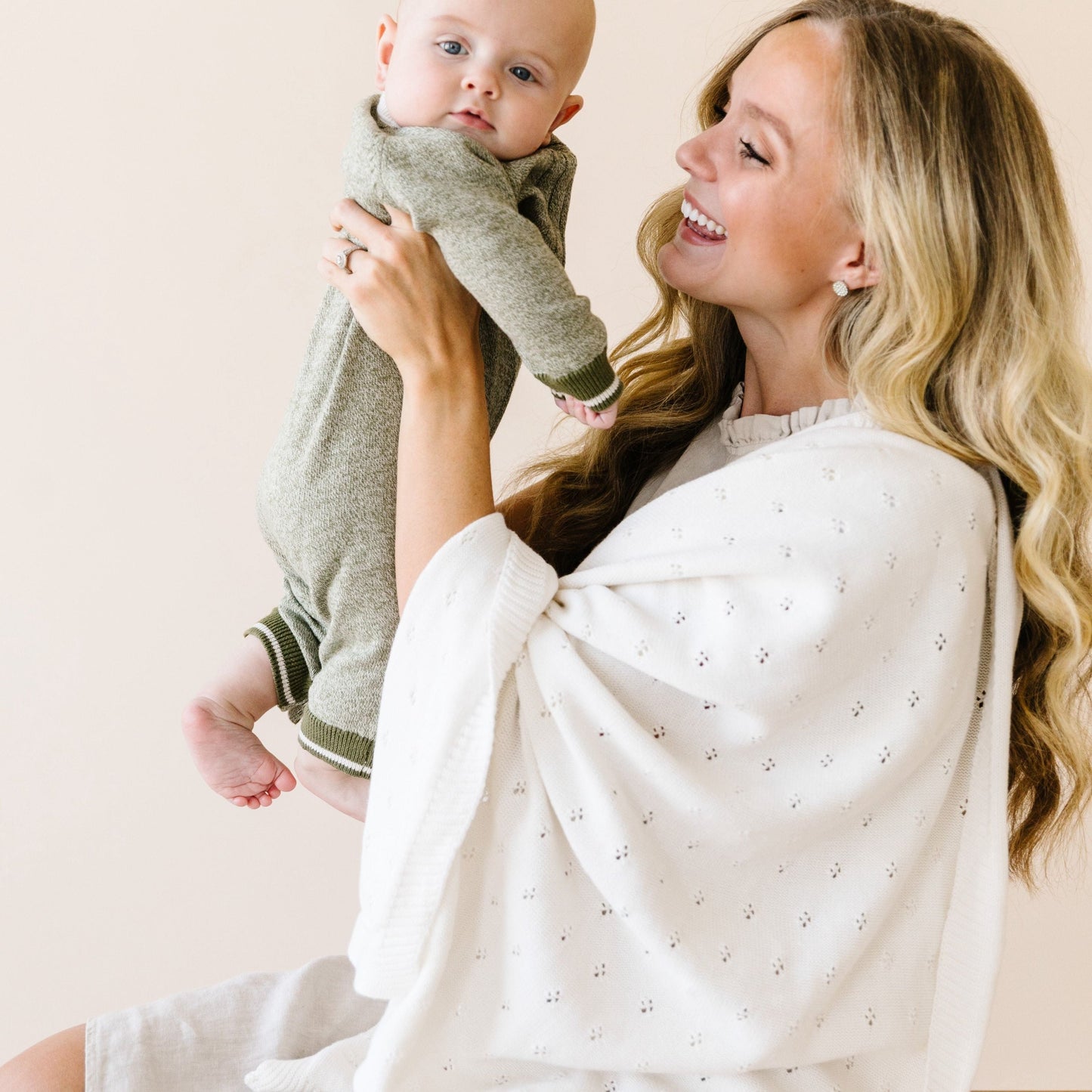 Organic Cotton Pointelle Baby Knit Blanket - Ivory