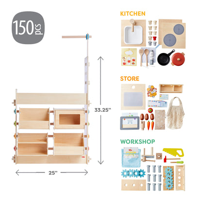 Creative Play 3 in 1 – Play Kitchen, Store & Workshop