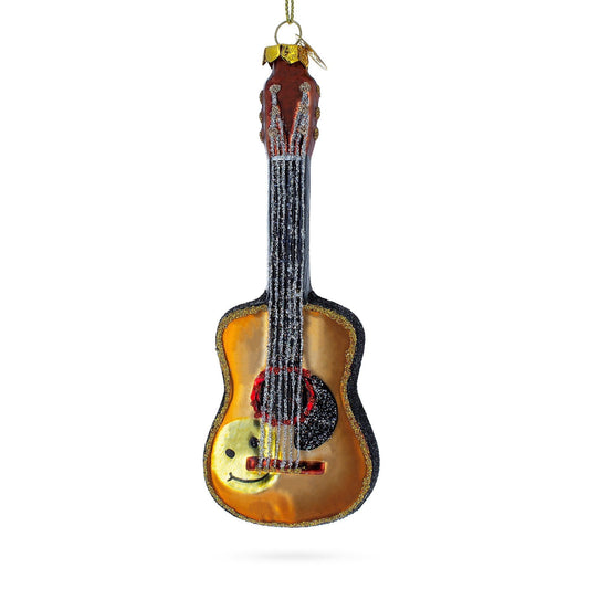 Rocking' Glittered Guitar Glass Christmas Ornament