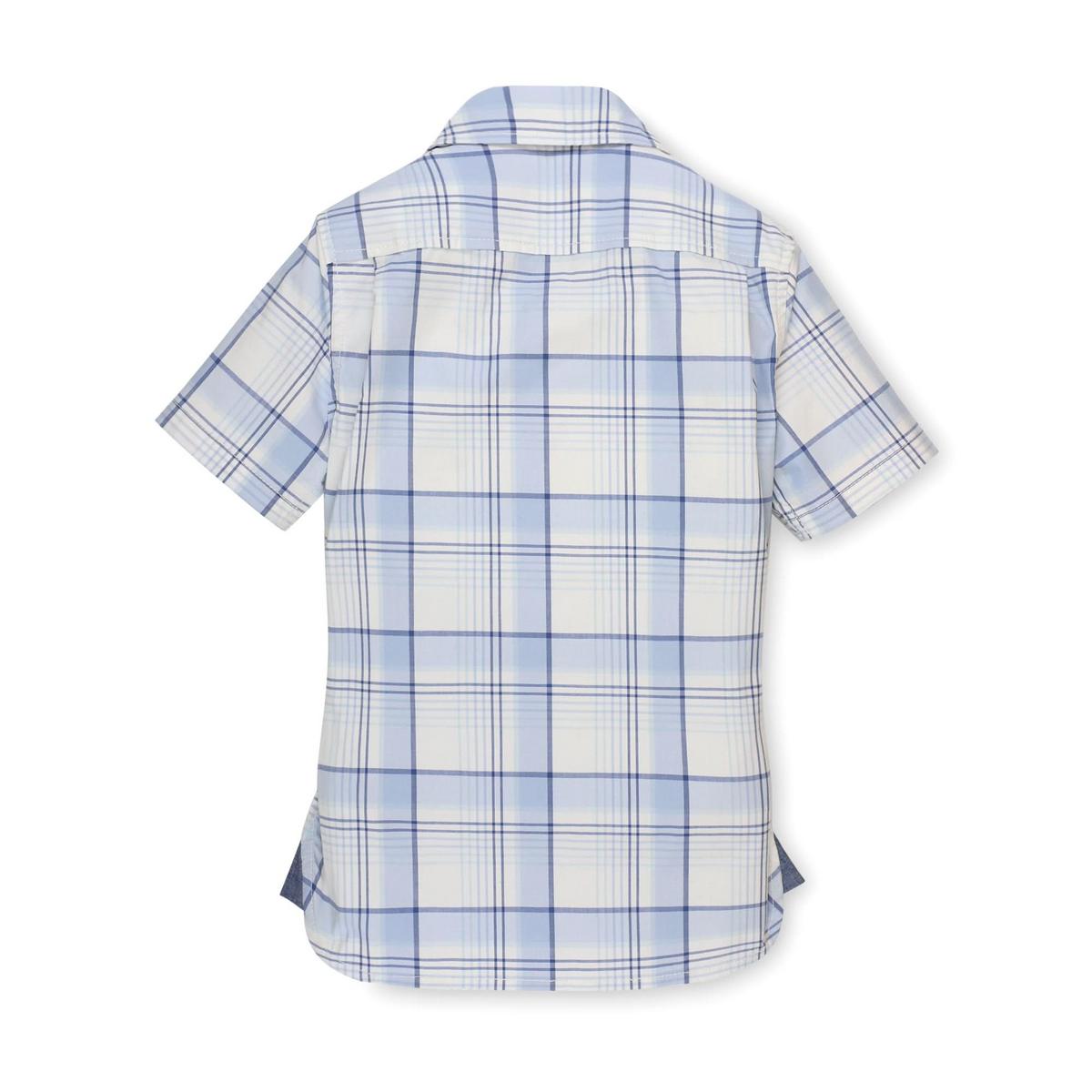 Stretch Short Sleeve Button Down Shirt - Classic Blue Tonal Plaid