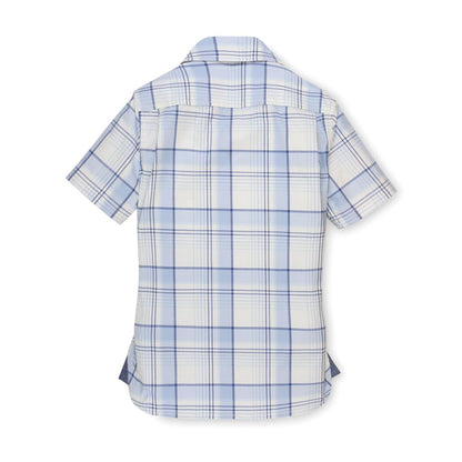 Stretch Short Sleeve Button Down Shirt - Classic Blue Tonal Plaid