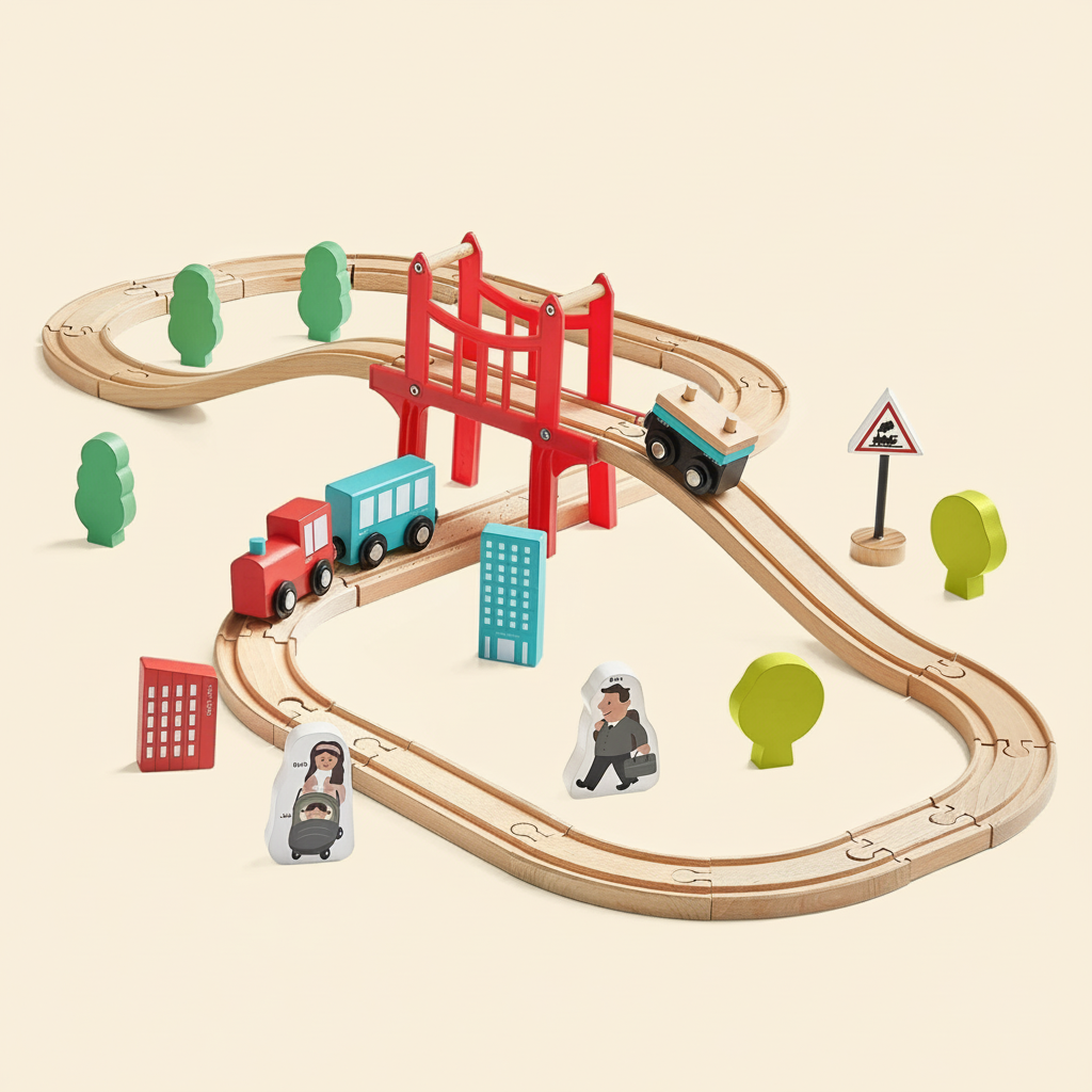 Tiny Land® Wooden Train Set for Children 39 Pcs