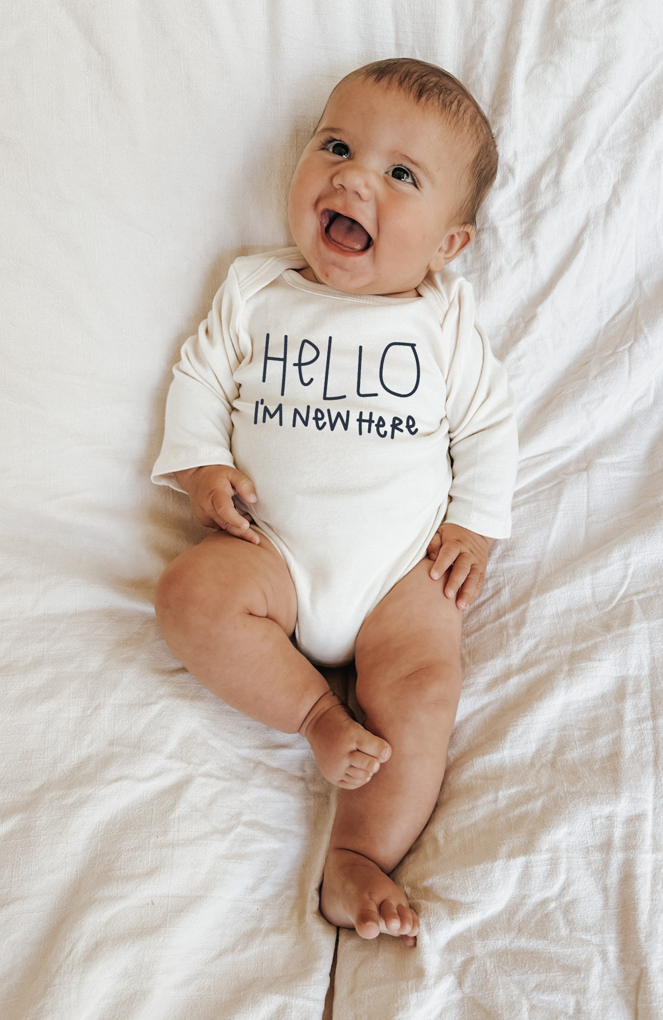 Baby Hello Im New Here Long-Sleeve Organic Cotton Bodysuit