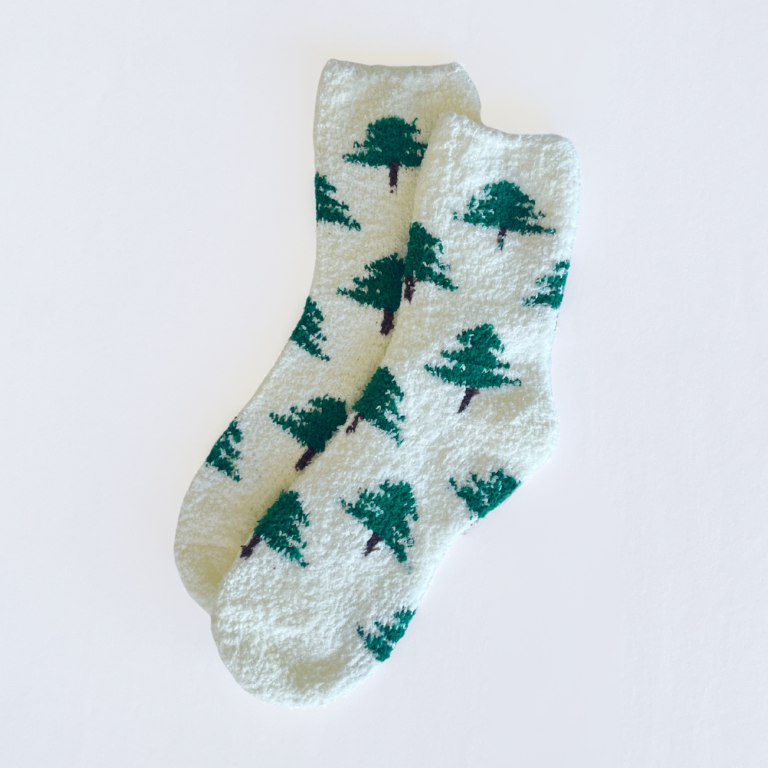 Winter Tree Fuzzy Socks
