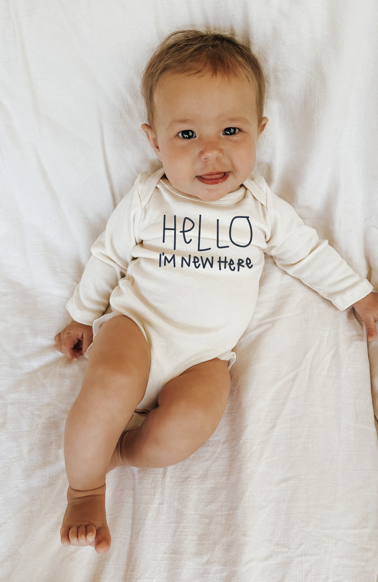 Baby Hello Im New Here Long-Sleeve Organic Cotton Bodysuit