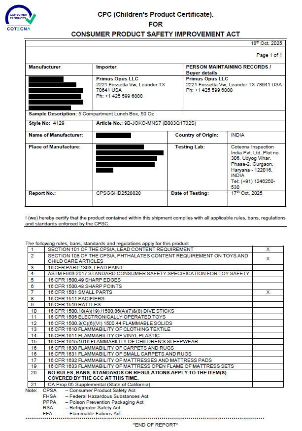 Stainless Steel Lunch Box, 5 Compartment, Leak Proof, 50 Oz