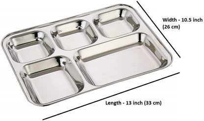 Stainless Steel Dinner Plates, Reusable, 5 Compartments, 2 Pack