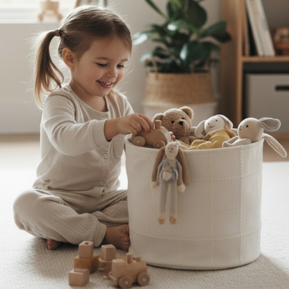 Handmade Canvas Storage Basket Mesh Lace - Blush Oat