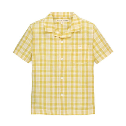 Baby Linen Short Sleeve Camp Shirt - Yellow Plaid Linen