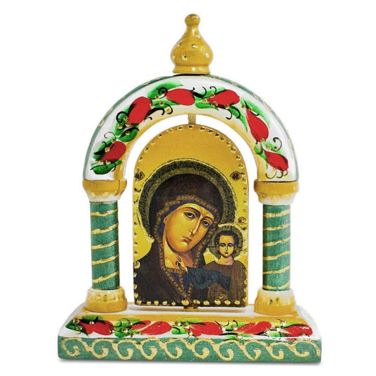 Maria and Jesus Icon Wooden Tabletop Shrine 5 Inches