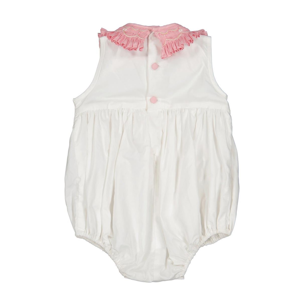 Peony White Bubble With Pink Embroidered Collar