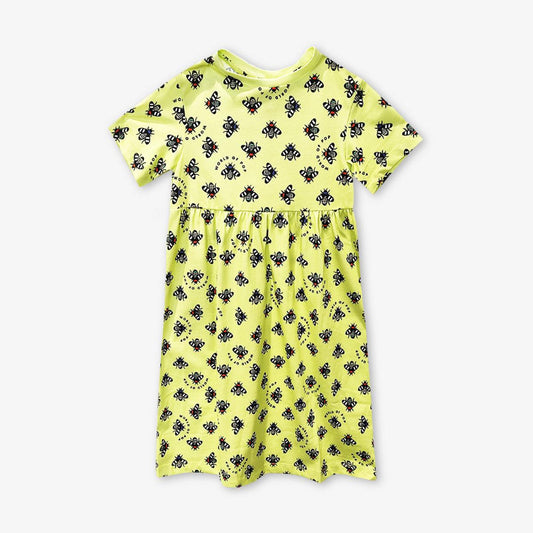 Long printed dress "bee lovers" anise