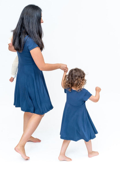 Swirly Girl Short Sleeve Dress - Navy Blue