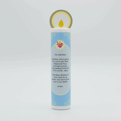 Our Lady of the Rosary (Hail Mary) Wooden Prayer Candle