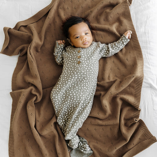 Organic Cotton Pointelle Baby Knit  Blanket - Brown