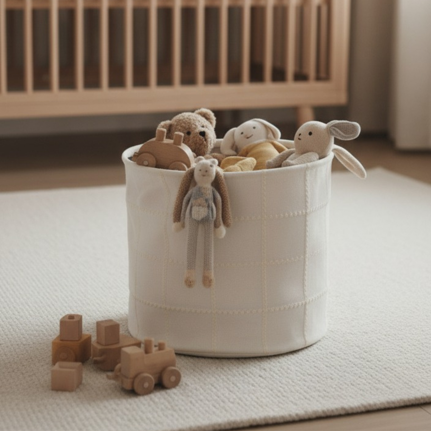 Handmade Canvas Storage Basket Mesh Lace - Blush Oat